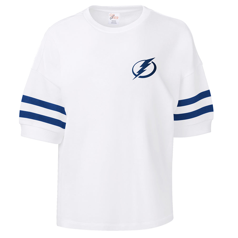 Women's Tampa Bay Lightning Back Graphic Tee with Rhinestones and Glitter