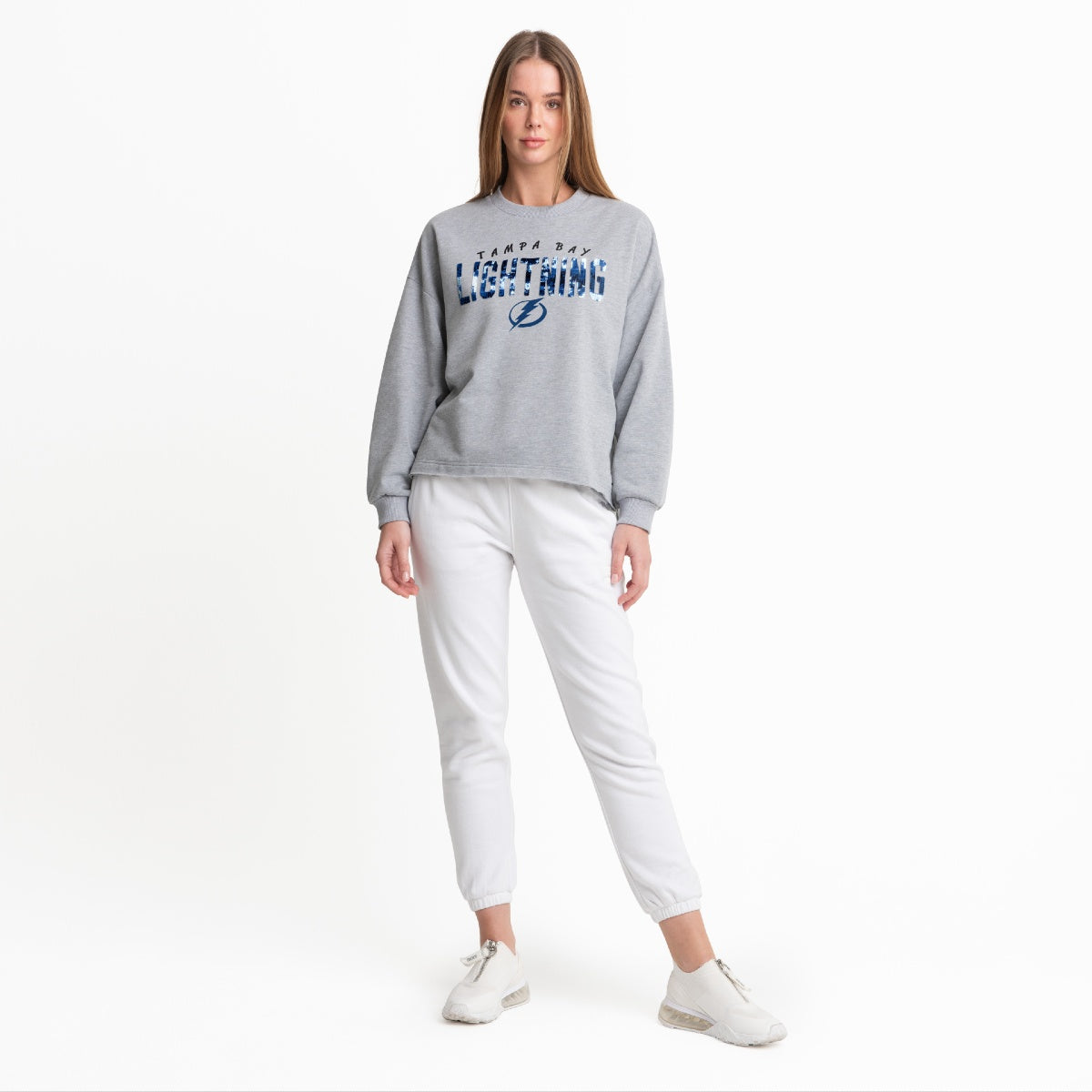 Women's Tampa Bay Lightning DKNY Sequin Embroidered Pullover Sweatshirt