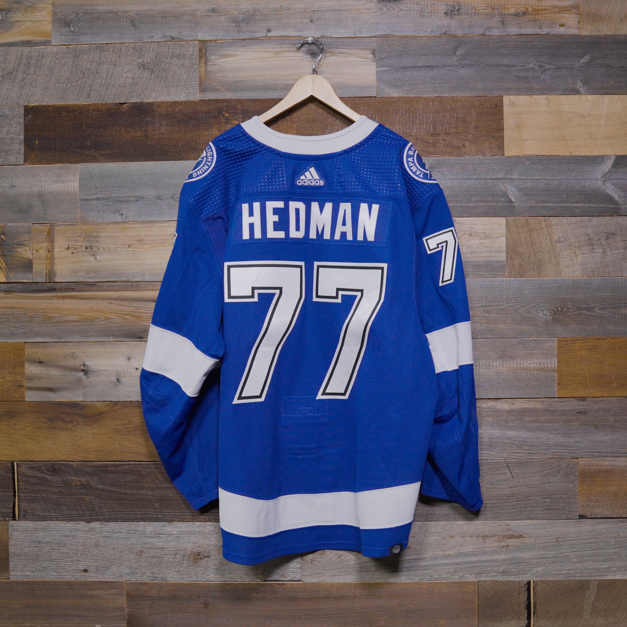 Adidas #77 Hedman (A) 2021-22 Game-Worn Lightning Home Jersey (Size 60) Set 3