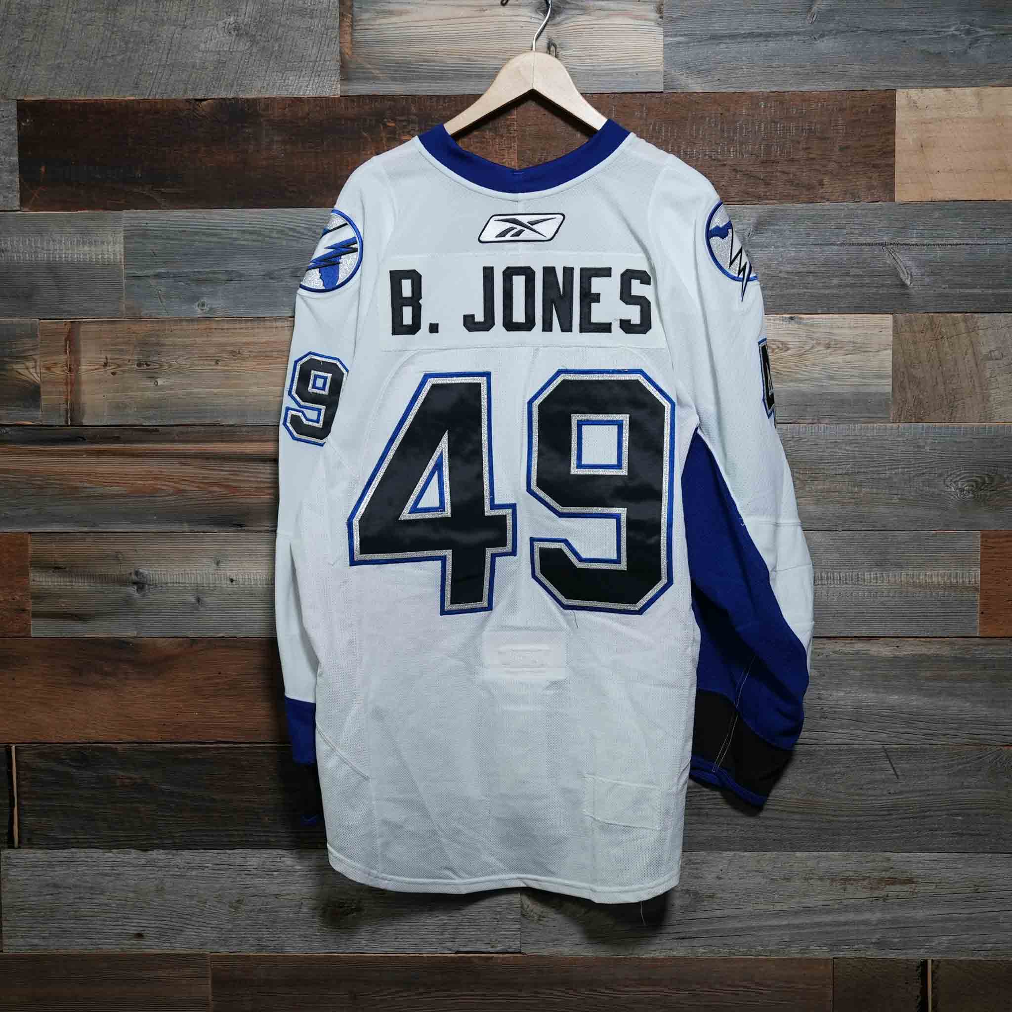 Reebok #49 Jones 2011 Playoffs Game-Worn Lightning Away Jersey (Size 56)