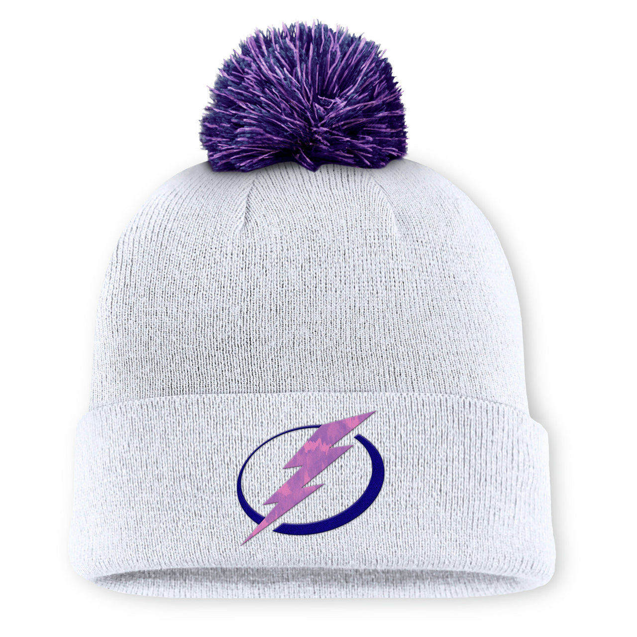 Tampa Bay Lightning Hockey Fights Cancer Authentic Pro Locker Room Knit Beanie with Pom