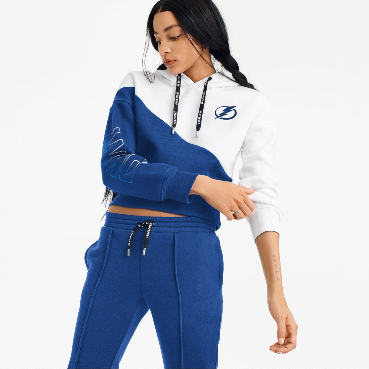 Women's Tampa Bay Lightning DKNY Colorblocked Bobbi Cropped Hoody