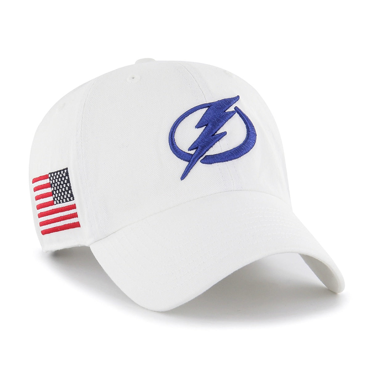 Tampa Bay Lightning '47 Adjustable White Clean Up Hat with American Flag Patch