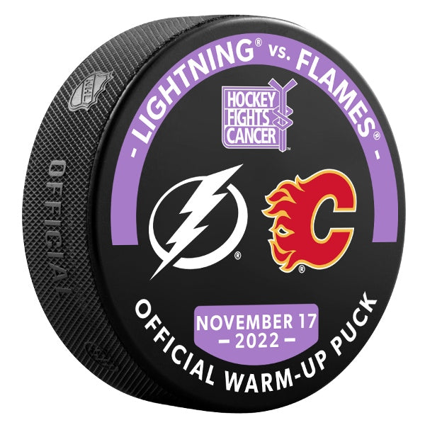 Tampa Bay Lightning 2022 Hockey Fights Cancer Game-used Official Warm-up Puck