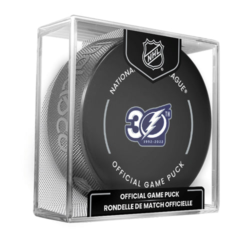 Tampa Bay Lightning 30th Anniversary Official Game Puck in Cube