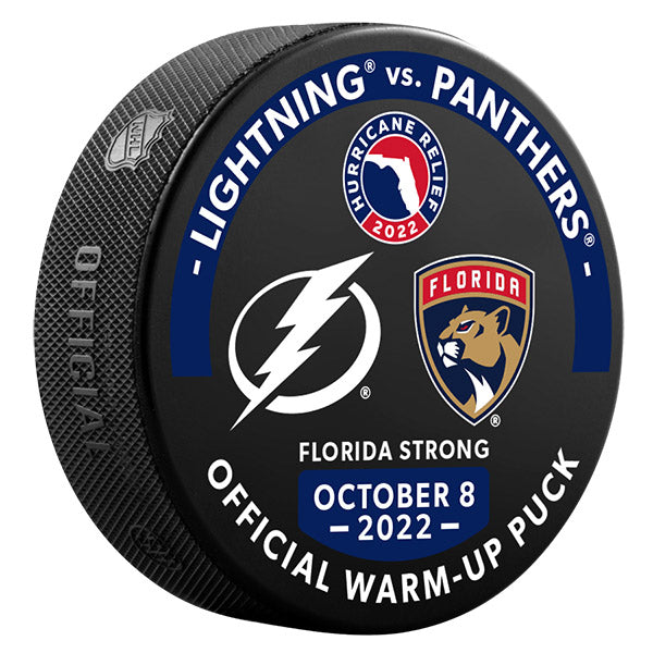 Lightning vs Panthers Hurricane Relief Game-used Warm-up Puck (10-8-2022)