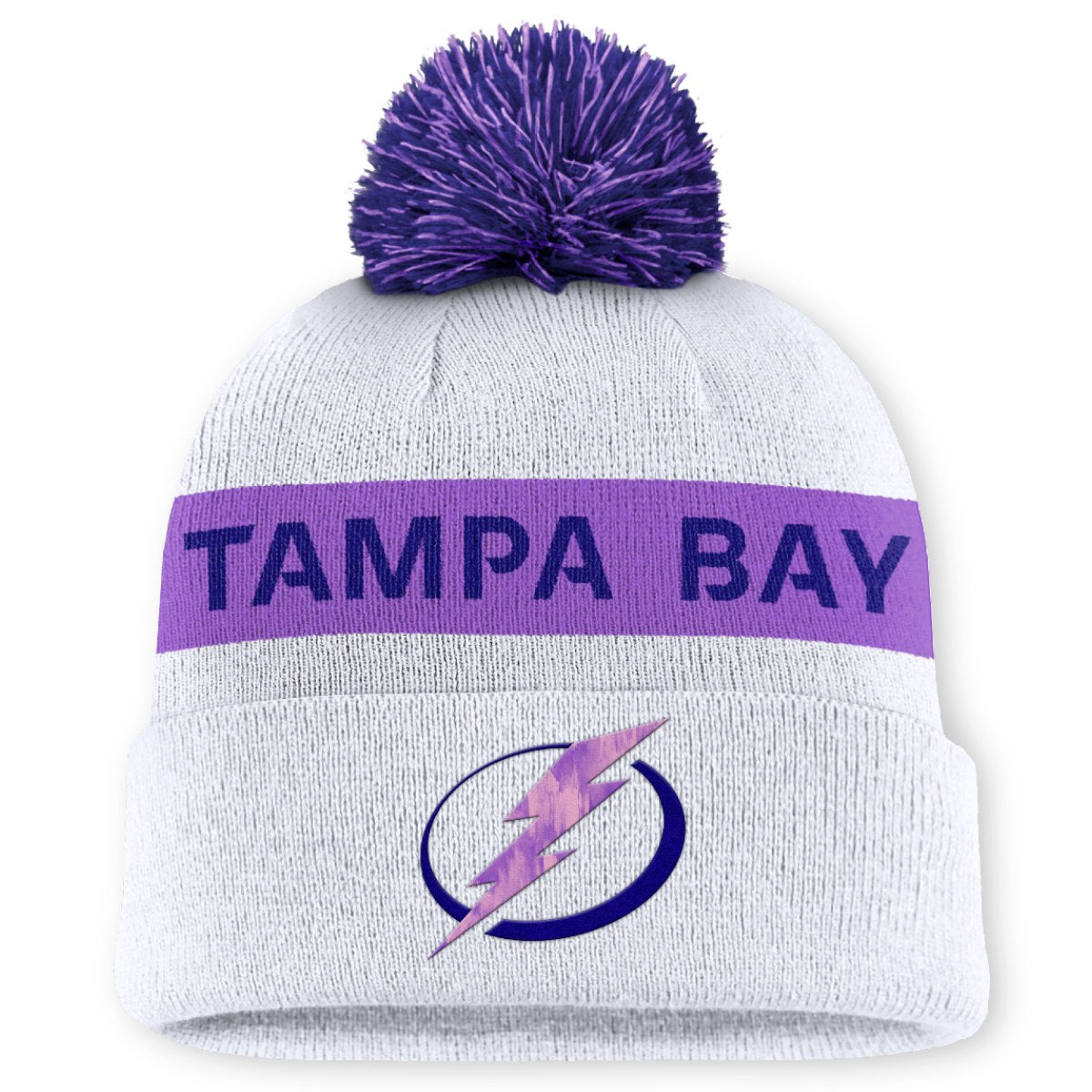 Tampa Bay Lightning Hockey Fights Cancer Locker Room Knit Beanie with Pom