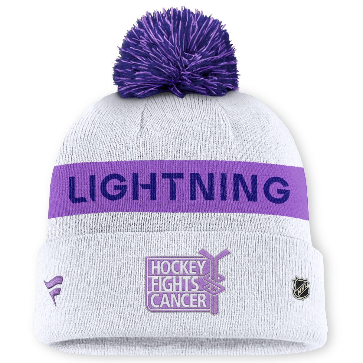 Tampa Bay Lightning Hockey Fights Cancer Locker Room Knit Beanie with Pom