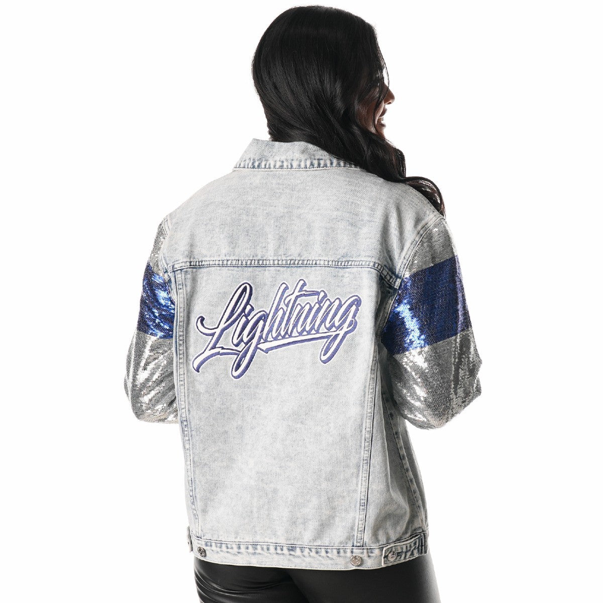 Women's Tampa Bay Lightning The Wild Collective Denim Jacket with Sequin Sleeves