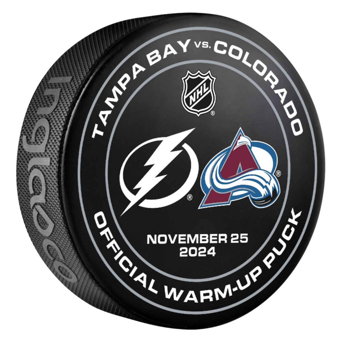 Tampa Bay Lightning 2024-25 Game-used Warm-Up Puck (11/25/2024)