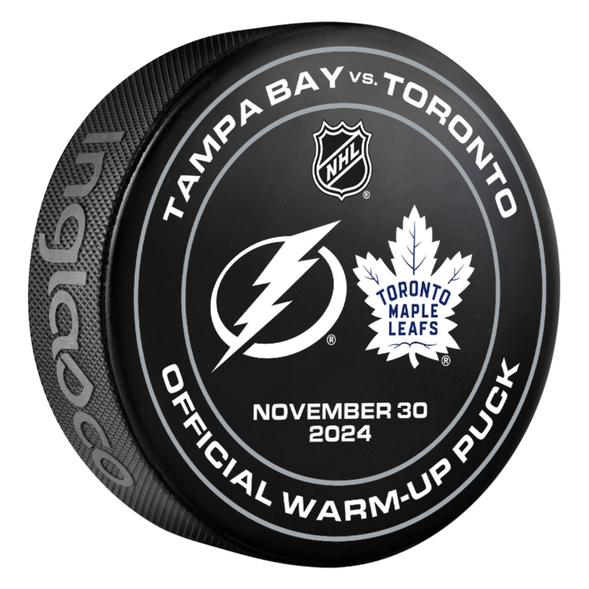 Tampa Bay Lightning 2024-25 Game-used Warm-Up Puck (11/30/2024)