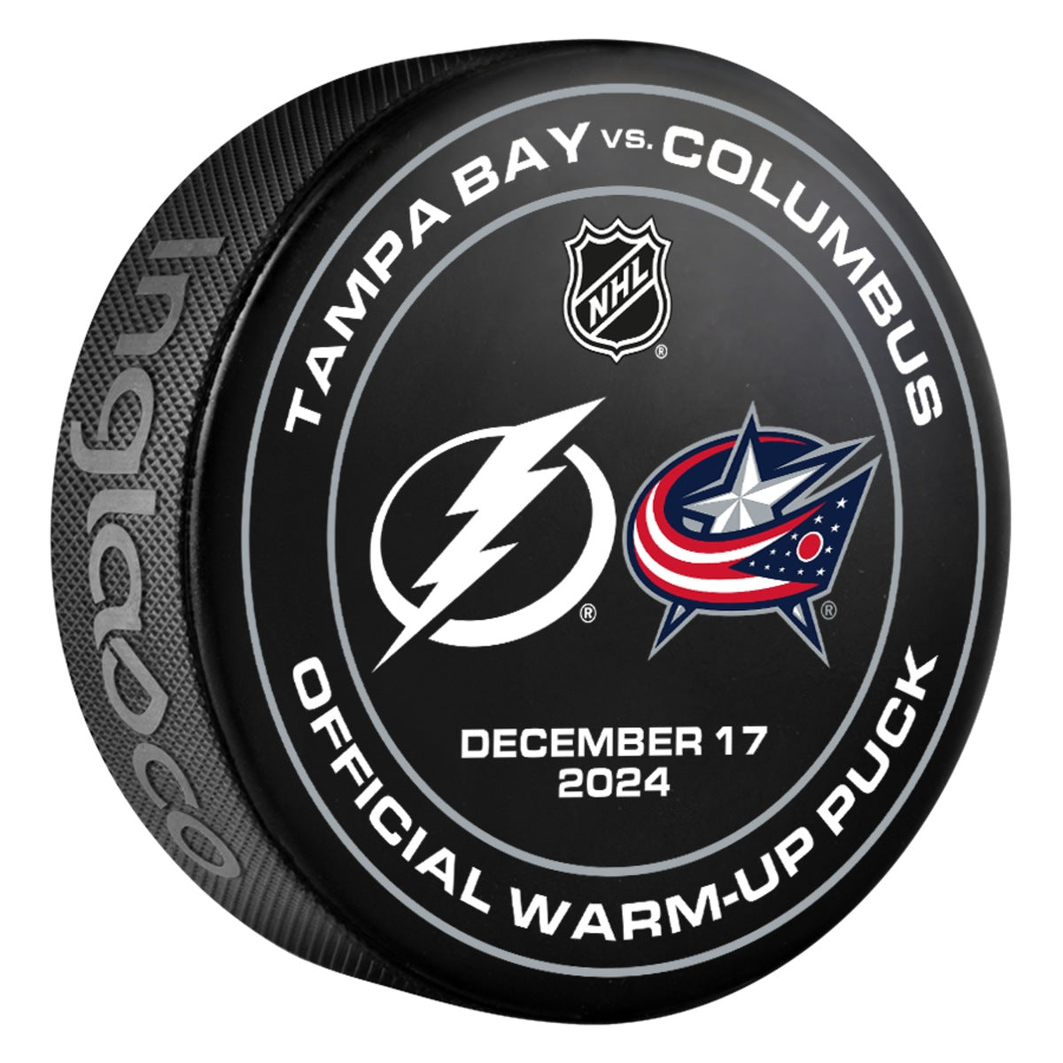 Tampa Bay Lightning 2024-25 Game-used Warm-Up Puck (12/17/2024)