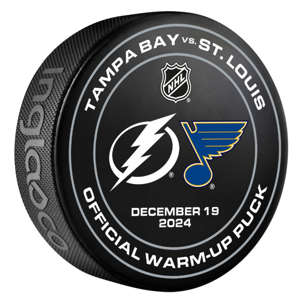 Tampa Bay Lightning 2024-25 Game-used Warm-Up Puck (12/19/2024)