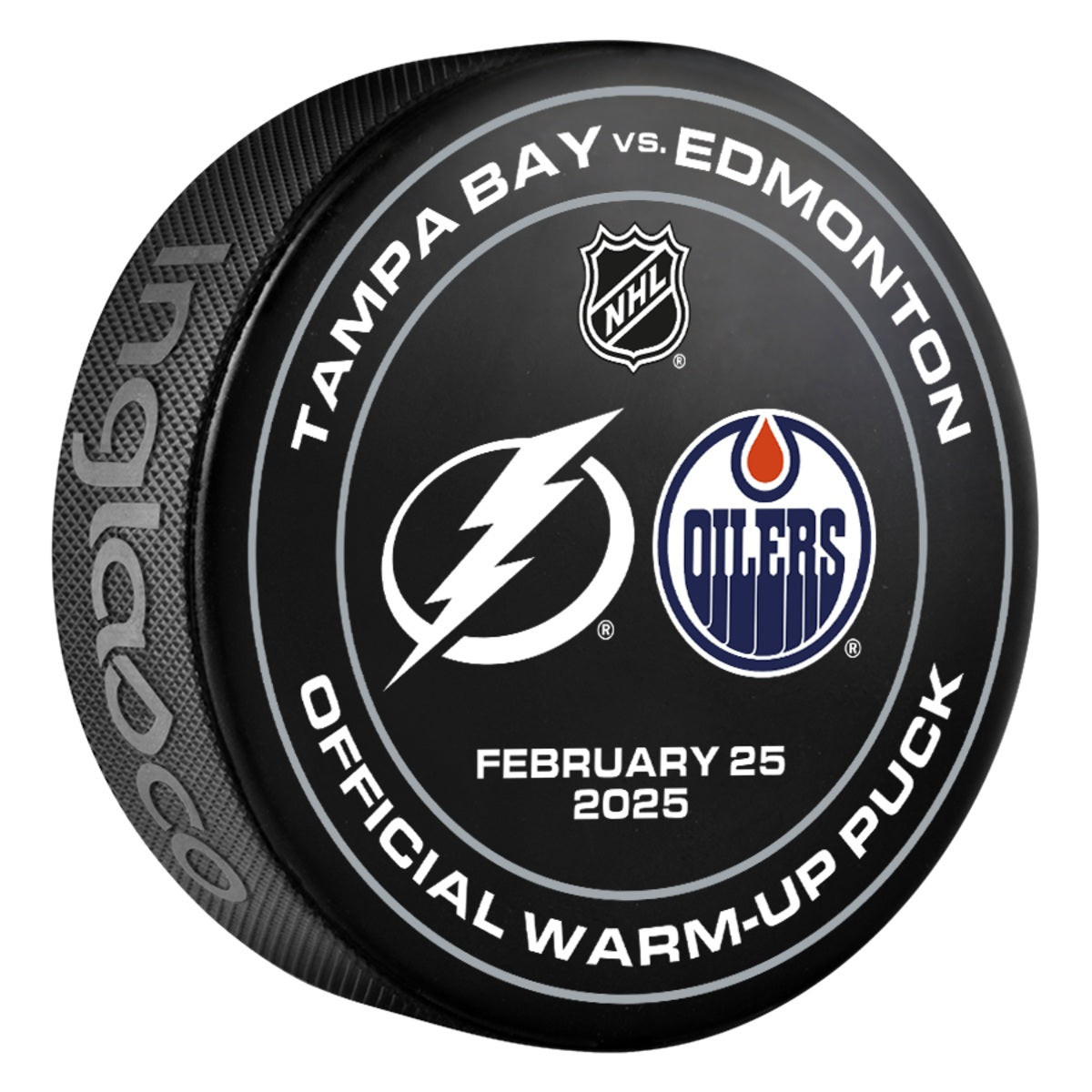 Tampa Bay Lightning 2024-25 Game-used Warm-up Puck (2/25/2025)