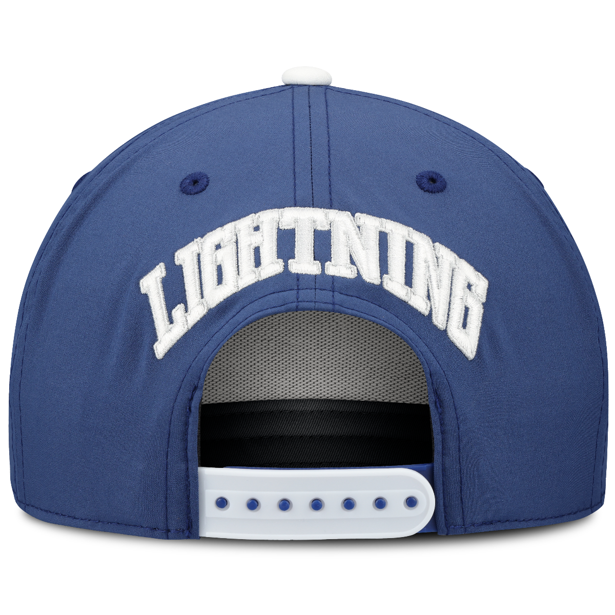 Blue cap with 'LIGHTNING' text on the back against a white background