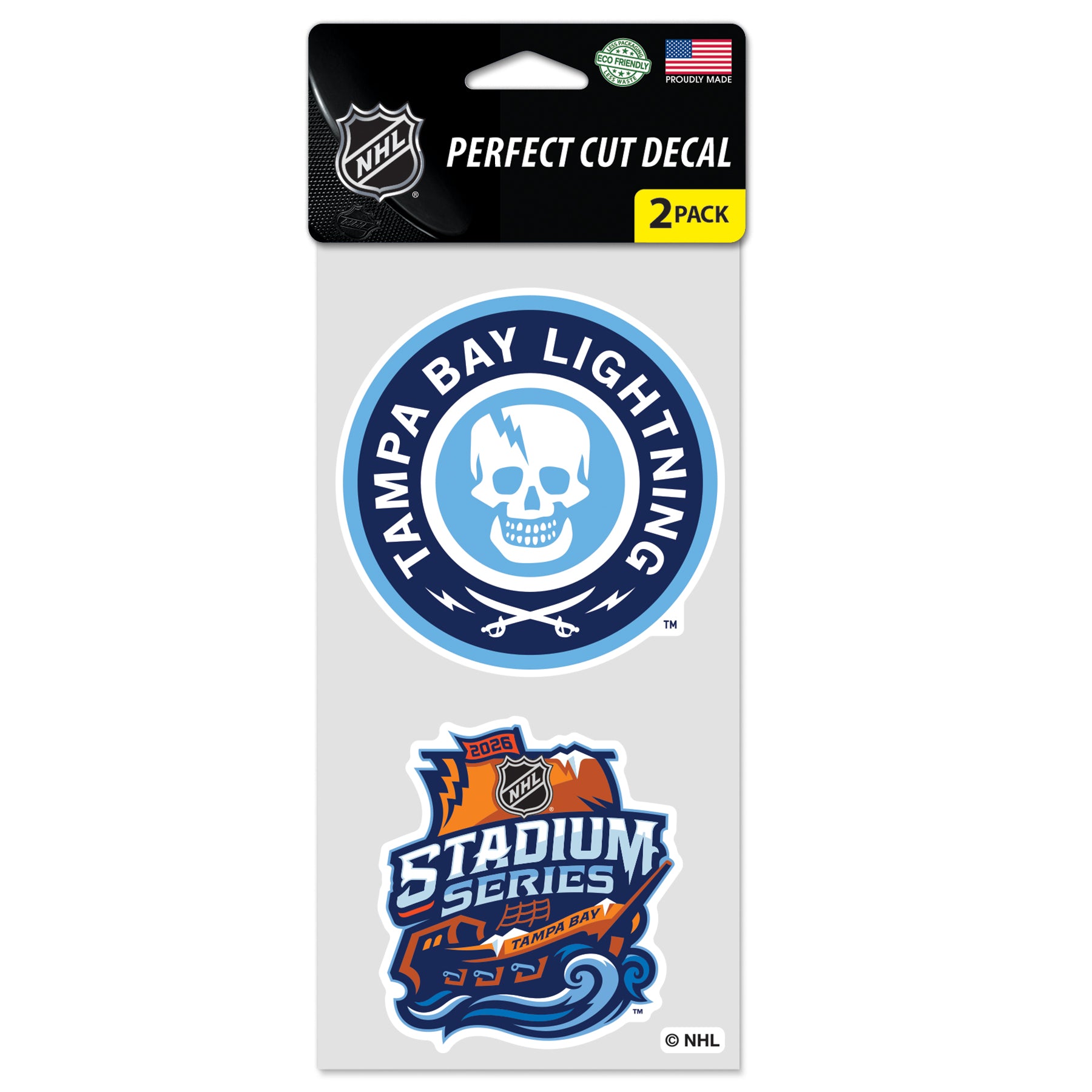 Two hockey decal stickers on a white background with NHL branding.