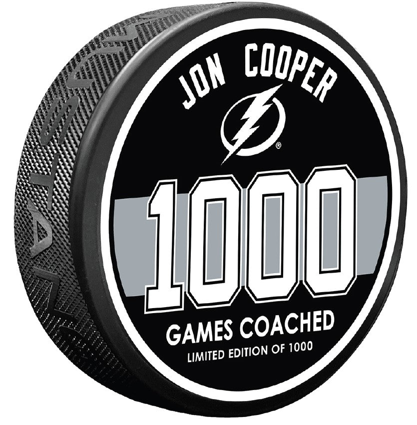 Tampa Bay Lightning Limited Edition Jon Cooper 3D Embossed 1000 Games Coached Puck