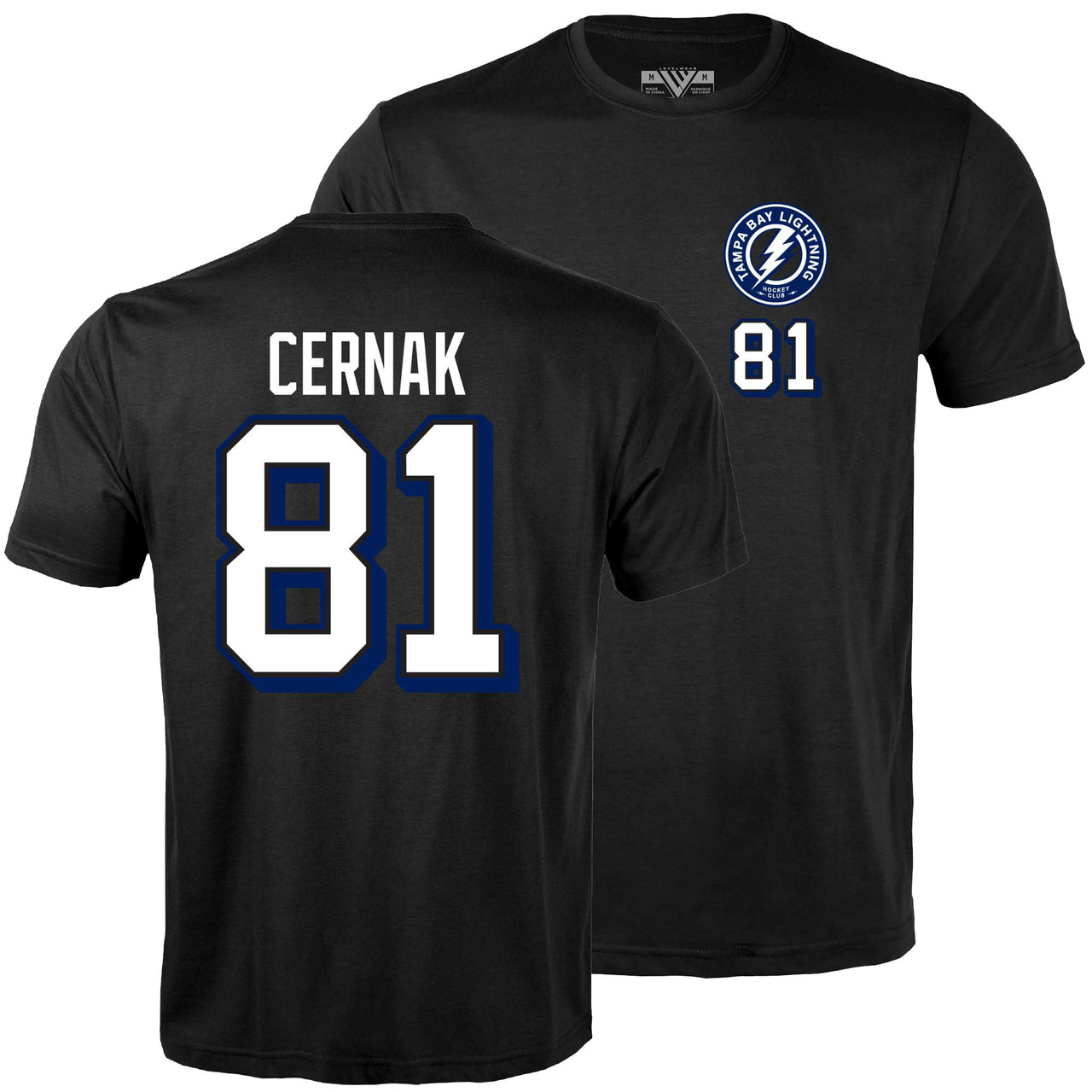 Tampa Bay Lightning Levelwear Erik Cernak Name & Number Black Tee