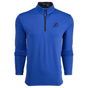 A royal blue long-sleeve quarter-zip athletic pullover with a black zipper and a black Tampa Bay Lightning logo on the left chest, displayed on a clean white background.