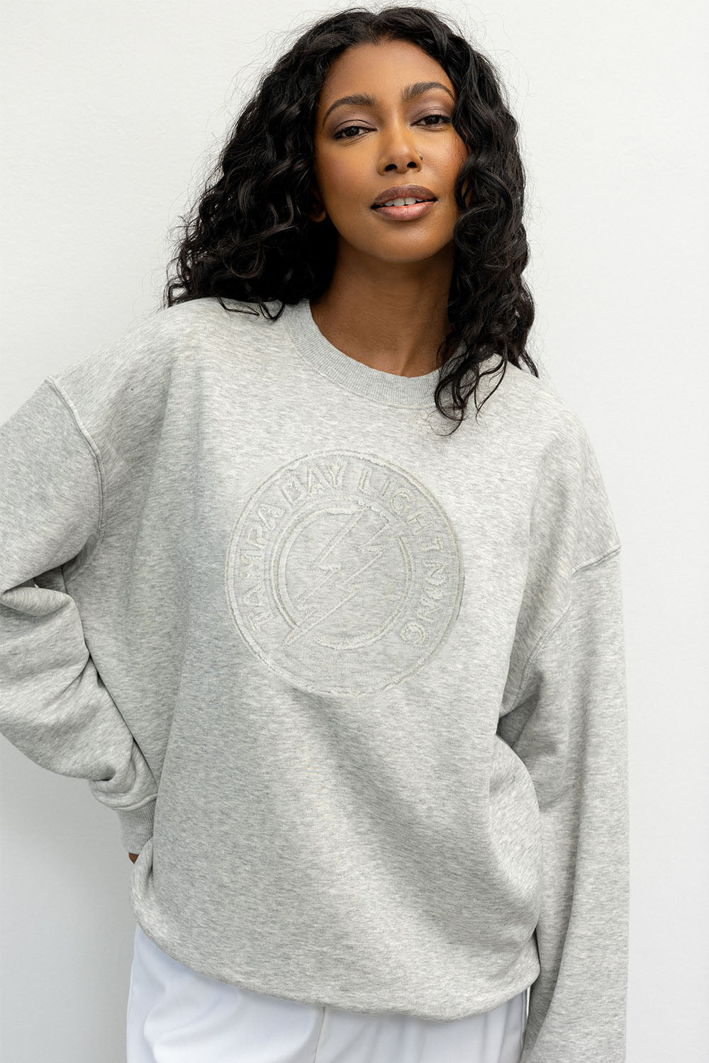 Women's Tampa Bay Lightning Line Change Grey Shadow Pullover Fleece Crew