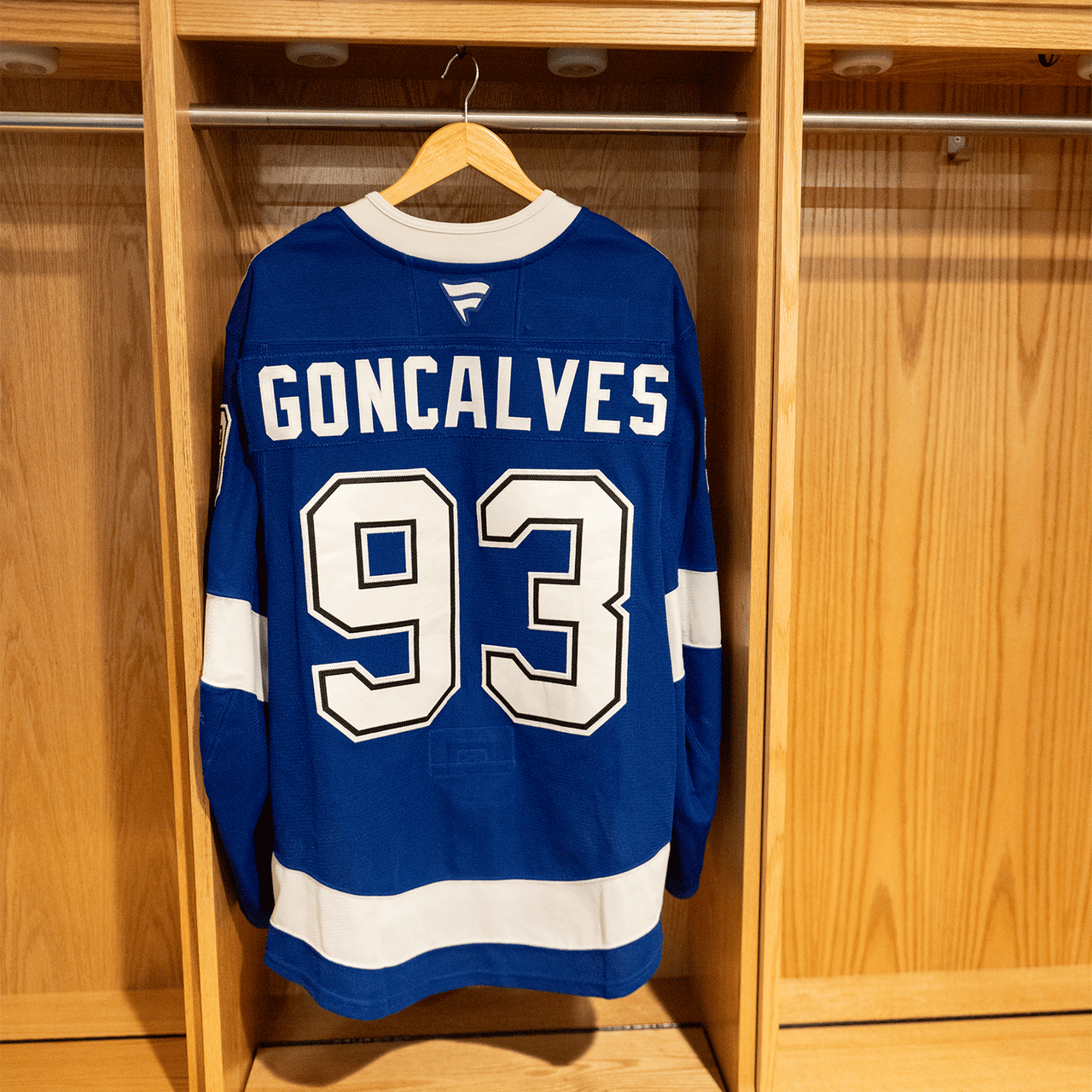 #93 Gage Goncalves Tampa Bay Lightning Game Worn Jersey 2024-2025 Blue Home Set 1 (Size 56)
