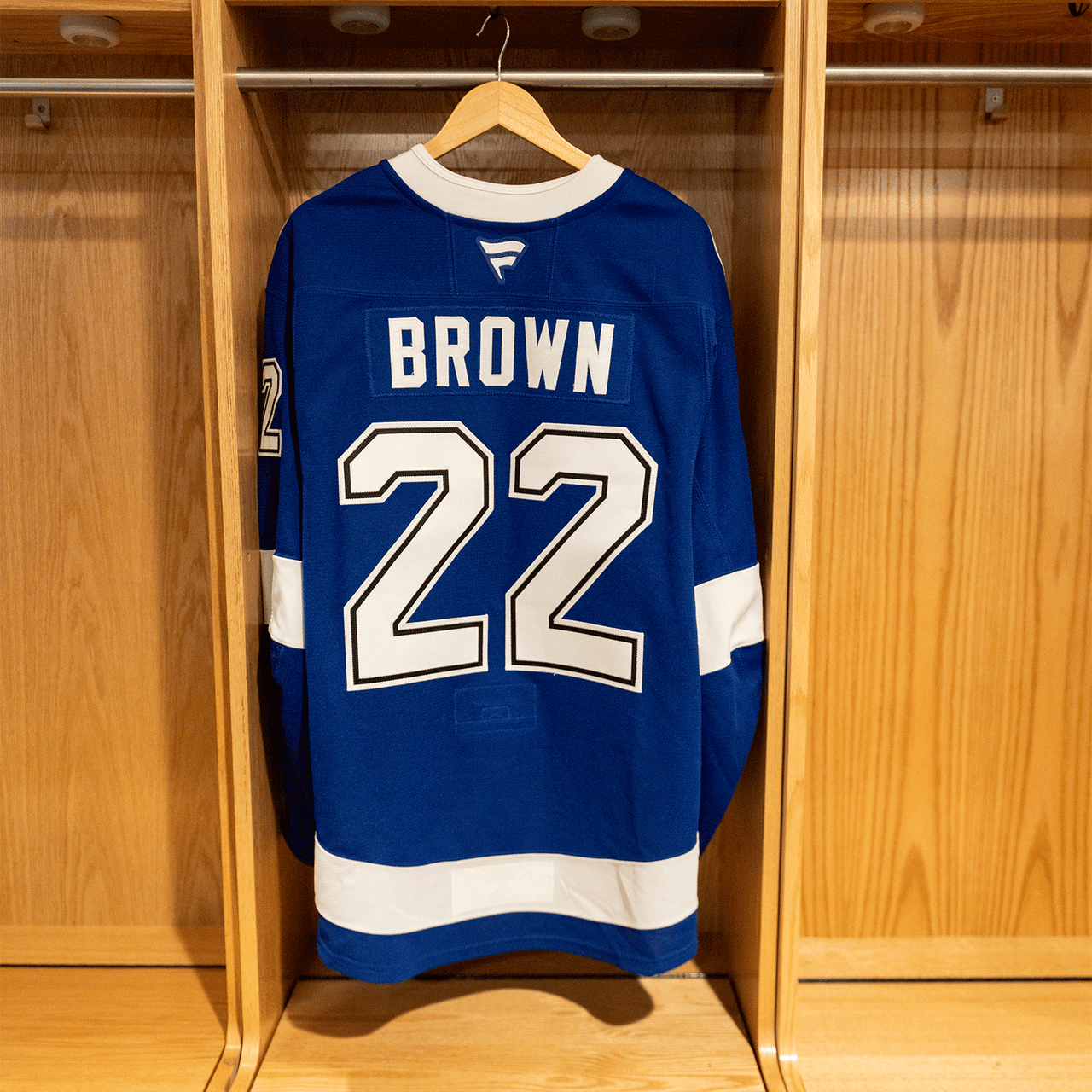 #22 Brown Tampa Bay Lightning Game Issued Jersey 2024-2025 Blue Home Set 1 (Size 58+)