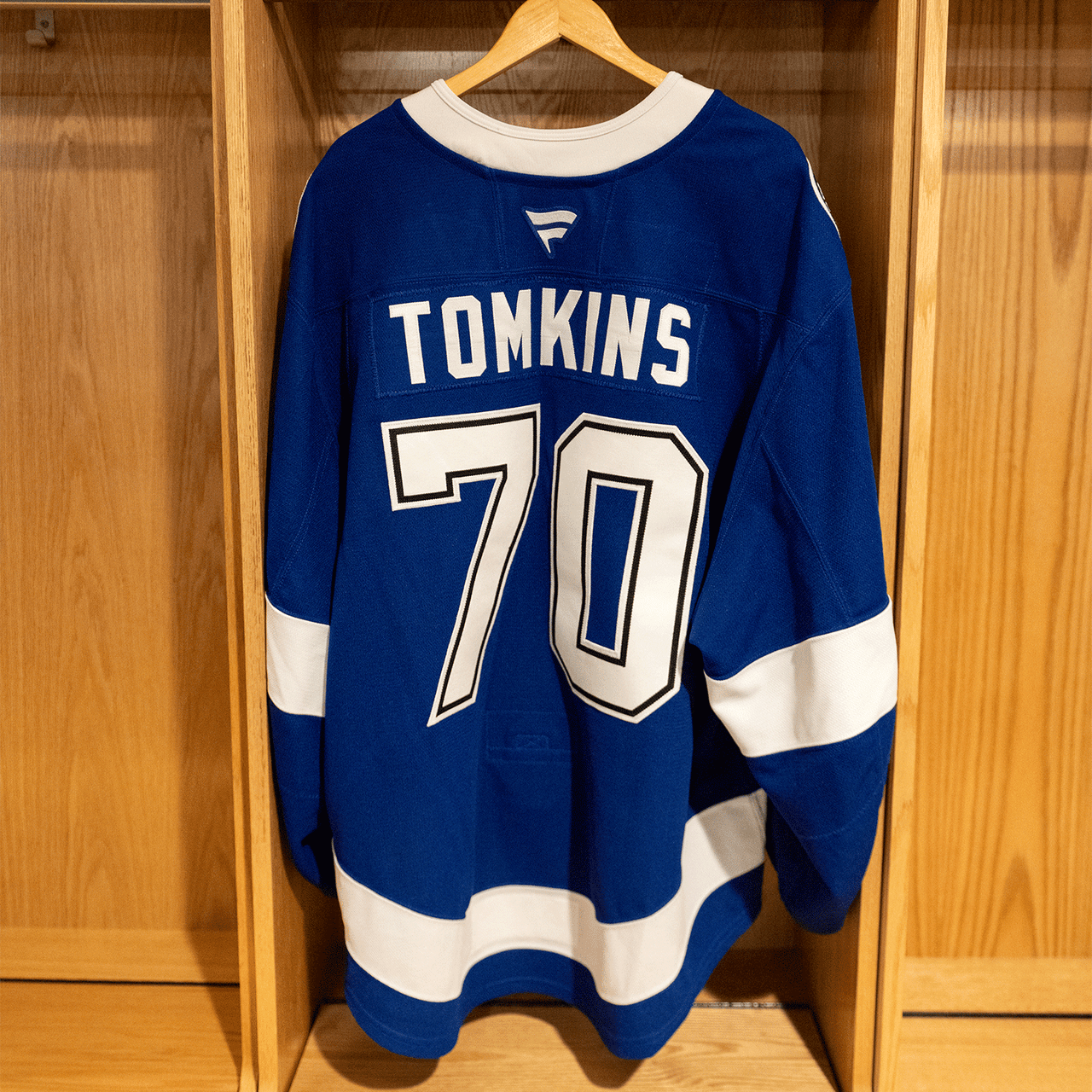 #70 Tomkins Tampa Bay Lightning Game Worn Jersey 2024-2025 Blue Home Set 1 (Size 58G)