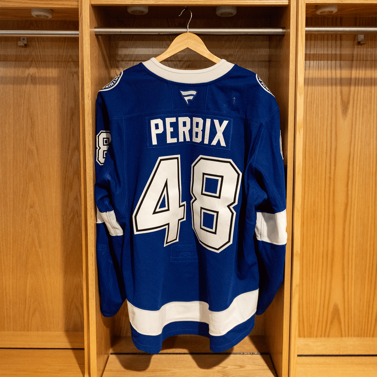 #48 Nick Perbix Tampa Bay Lightning Game Worn Jersey 2024-2025 Blue Home Set 2 (Size 58)