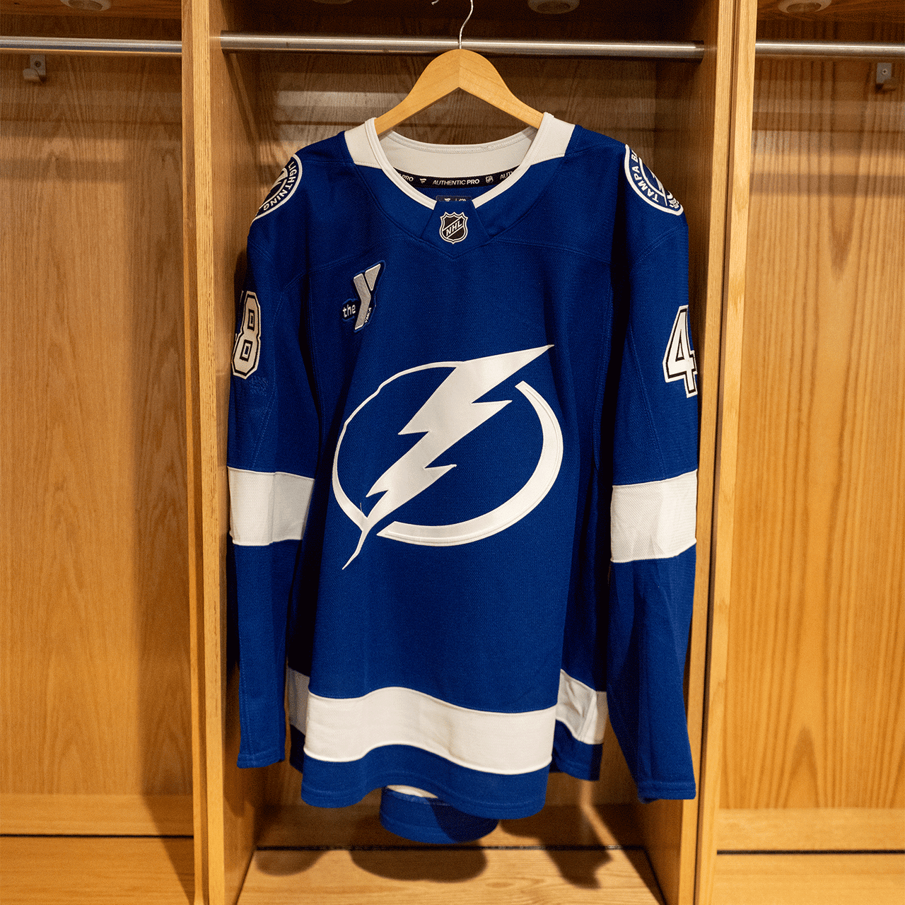 #48 Nick Perbix Tampa Bay Lightning Game Worn Jersey 2024-2025 Blue Home Set 2 (Size 58)