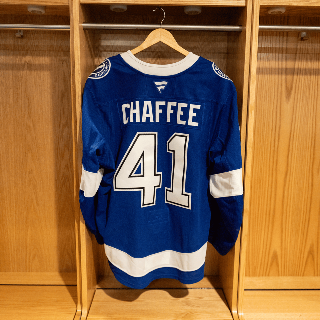 #41 Mitchell Chaffee Tampa Bay Lightning Game Worn Jersey 2024-2025 Blue Home Set 2 (Size 56)