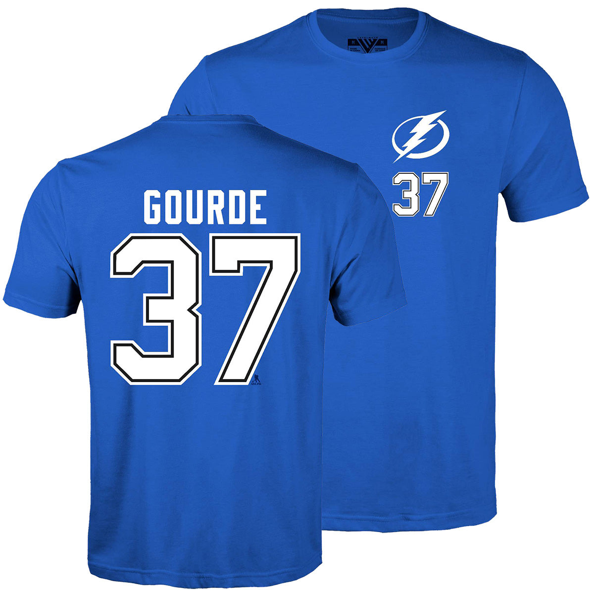 Tampa Bay Lightning Levelwear Yanni Gourde Blue Name & Number Tee