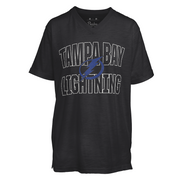 Black t-shirt with 'Tampa Bay Lightning' text and logo on a white background