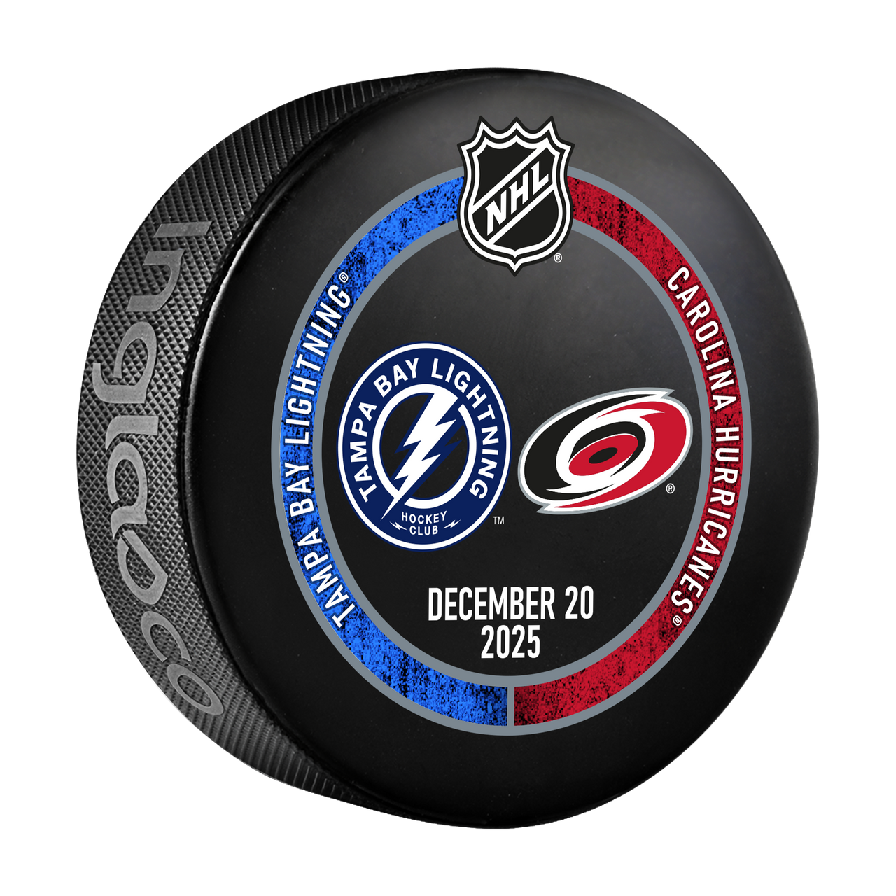 Tampa Bay Lightning 2025-26 Game-used Warm-up Puck vs Carolina (12/20/25)