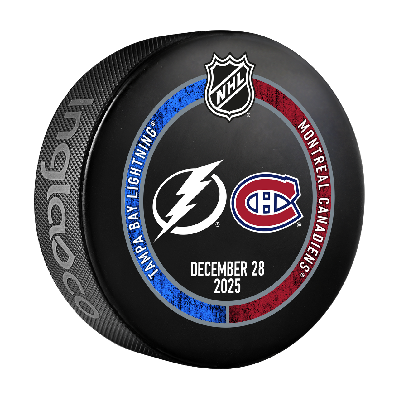 Tampa Bay Lightning 2025-26 Game-used Warm-up Puck vs Montreal (12/28/25)