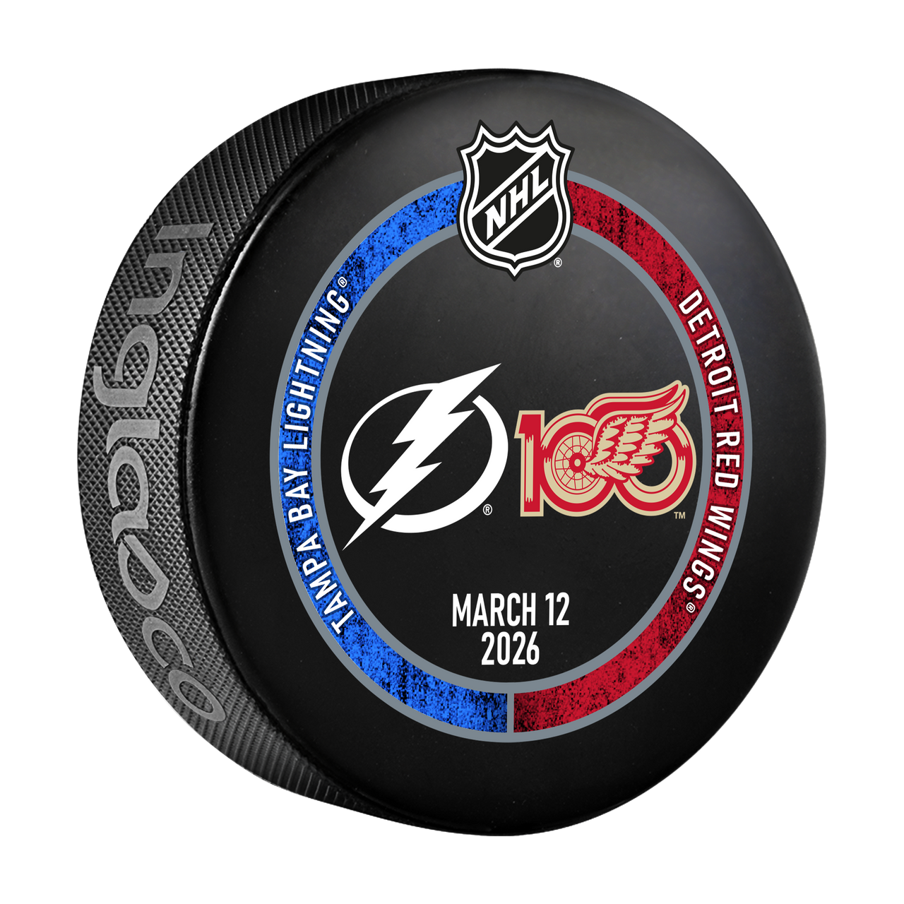 Tampa Bay Lightning 2025-26 Game-used Warm-up Puck vs Detroit (3/12/26)