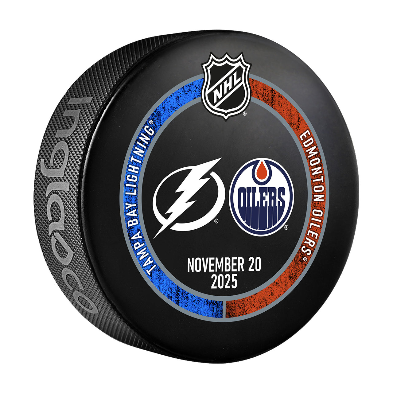 Tampa Bay Lightning 2025-26 Game-used Warm-up Puck vs Edmonton (11/20/25)