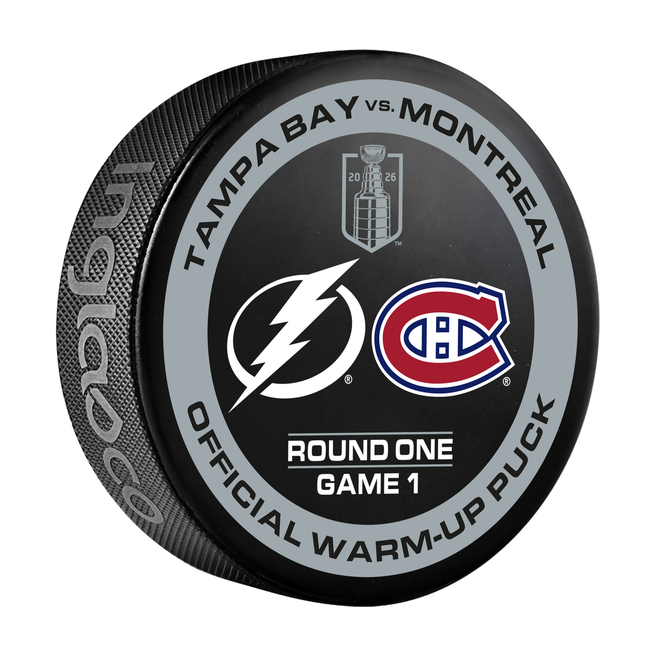 Tampa Bay Lightning 2026 Playoffs Game-used Warm-up Puck vs Montreal Canadiens Round 1 Game 1 (4/19/26)