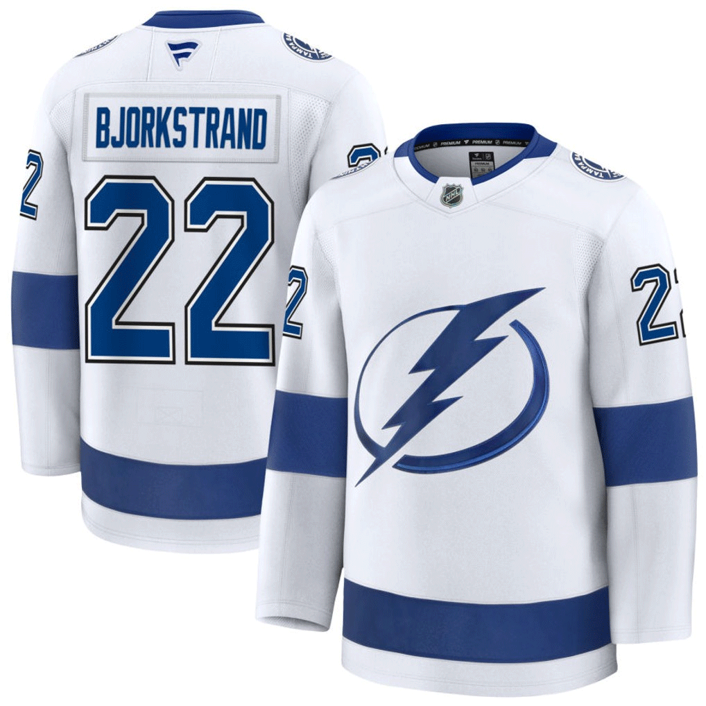 22 Oliver Bjrokstrand Tampa Bay Lightning Fanatics Premium Away White Jersey