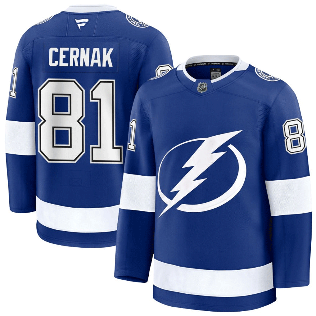 81 Erik Cernak Tampa Bay Lightning Fanatics Premium Home Blue Jersey