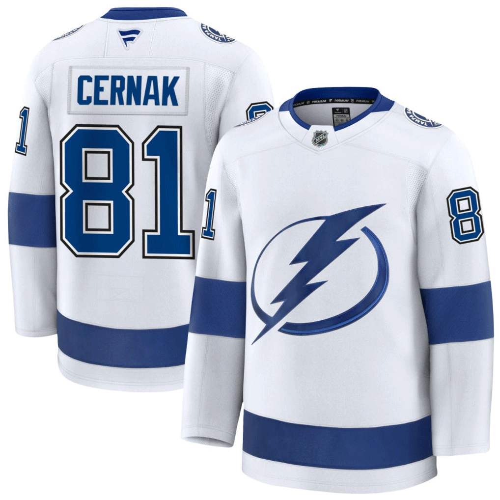81 Erik Cernak Tampa Bay Lightning Fanatics Premium Away White Jersey