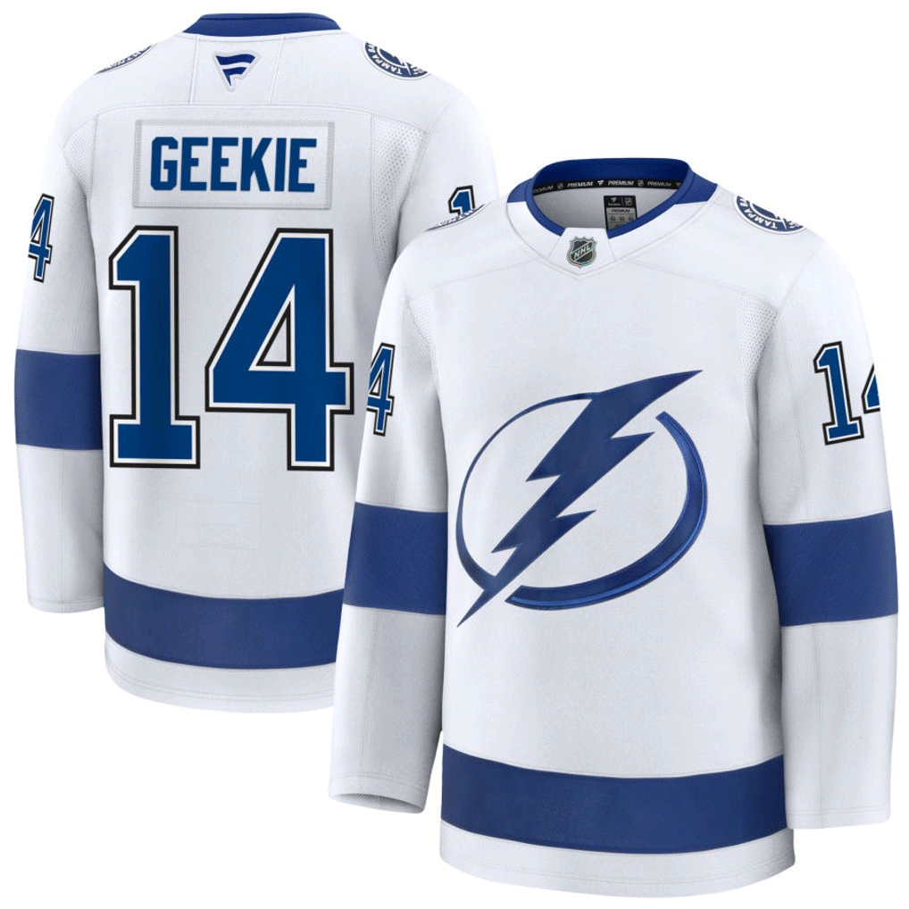 14 Conor Geekie Tampa Bay Lightning Fanatics Premium Away White Jersey