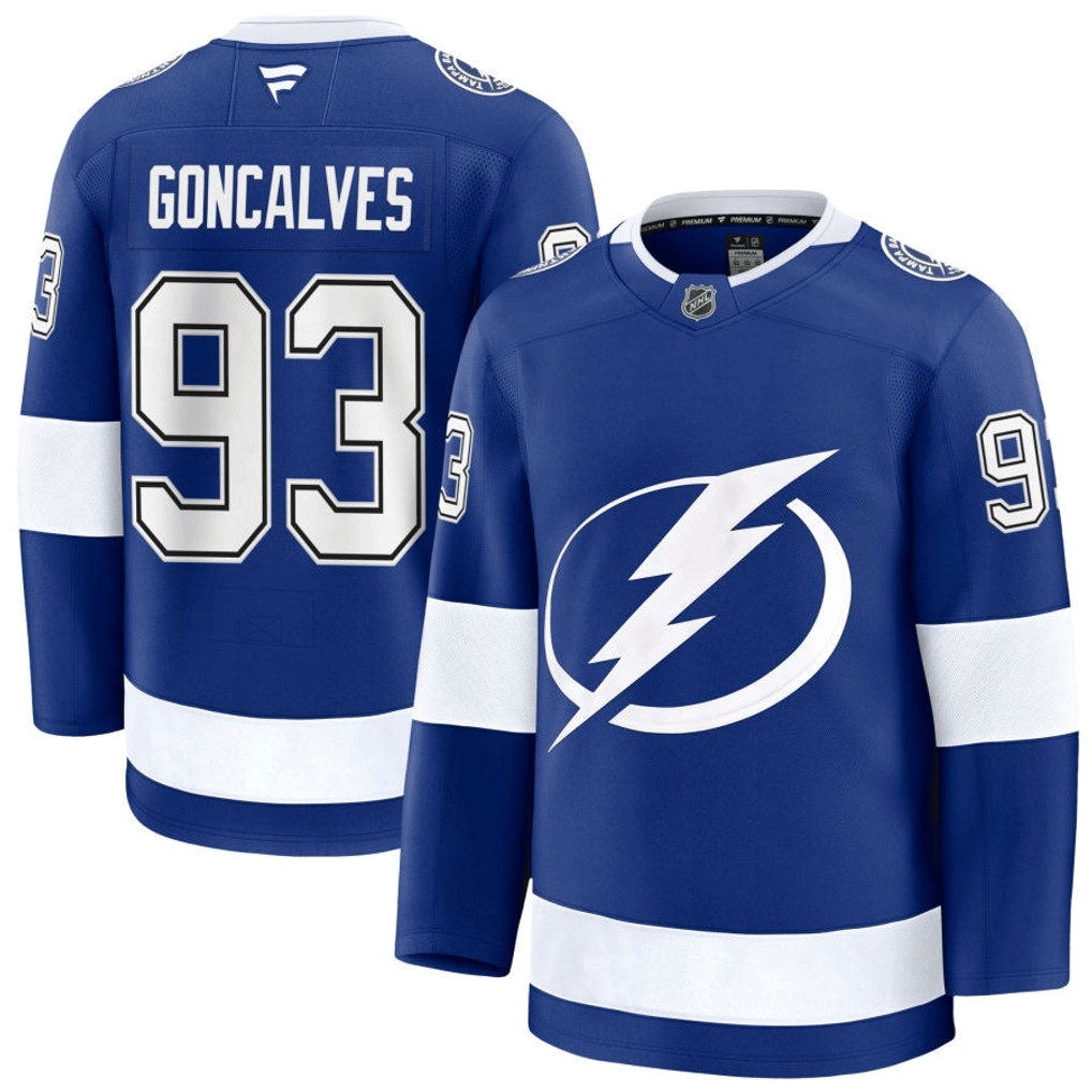 93 Gage Goncalves Tampa Bay Lightning Fanatics Premium Home Blue Jersey