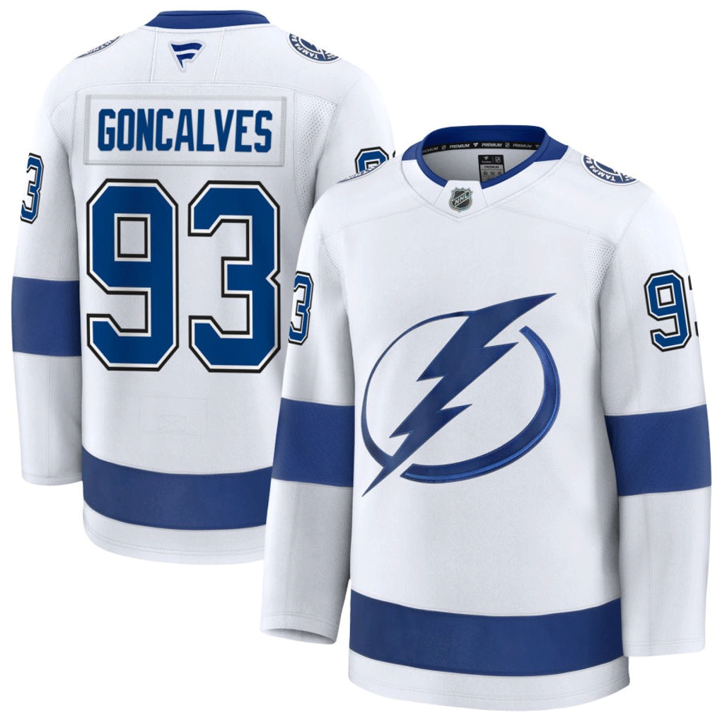 93 Gage Goncalves Tampa Bay Lightning Fanatics Premium Away White Jersey