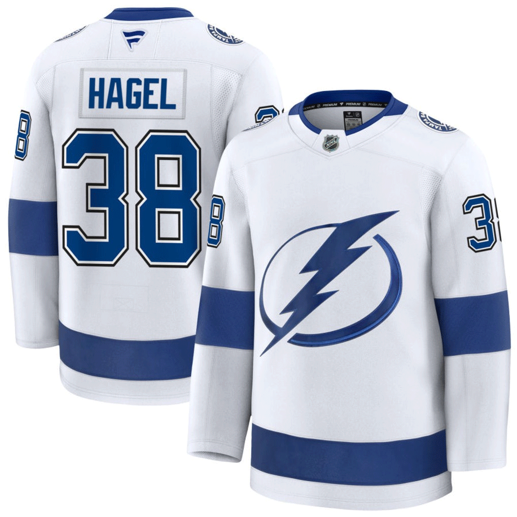 38 Brandon Hagel Tampa Bay Lightning Fanatics Premium Away White Jersey