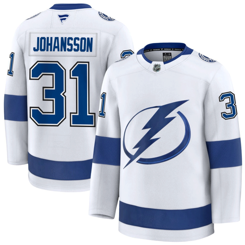 31 Jonas Johansson Tampa Bay Lightning Fanatics Premium Away White Jersey