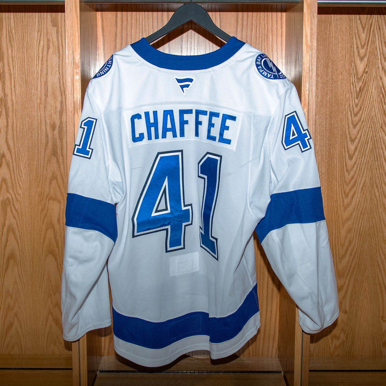 Mitchell Chaffee Tampa Bay Lightning Game Worn Jersey 2024-2025 WHITE AWAY JERSEY SET #2