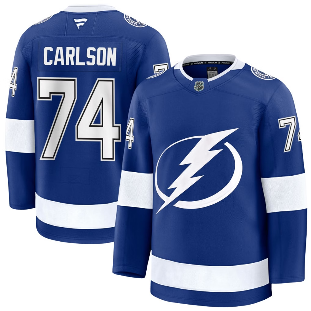 74 John Carlson Tampa Bay Lightning Fanatics Premium Home Blue Jersey