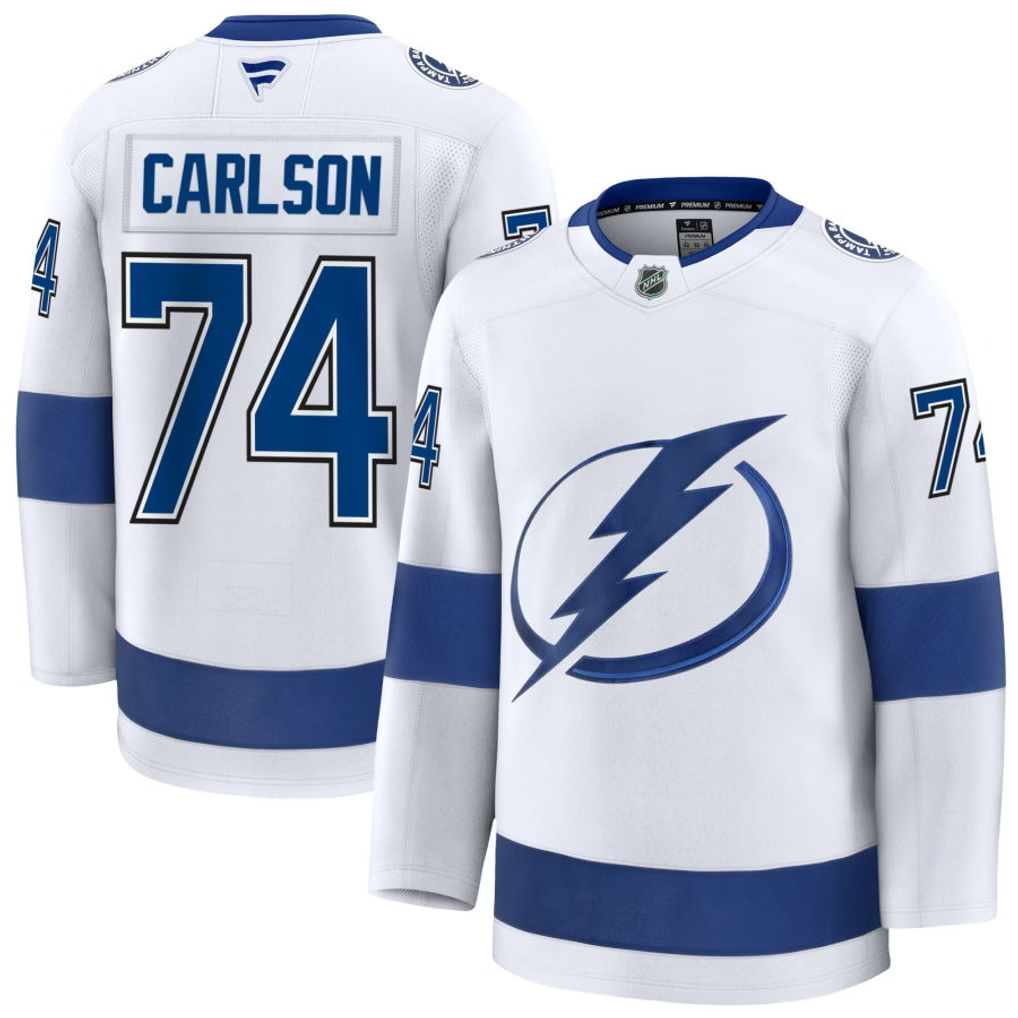 74 John Carlson Tampa Bay Lightning Fanatics Premium Away White Jersey