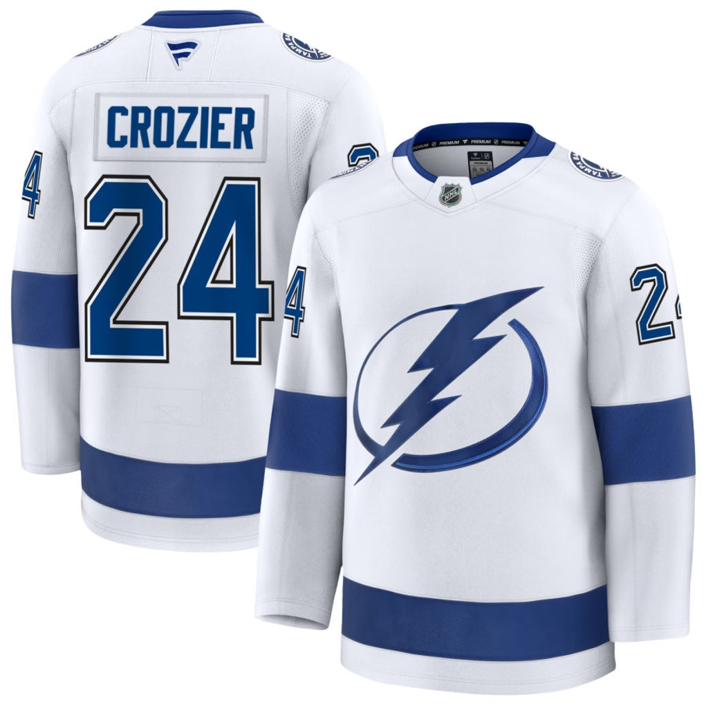 24 Max Crozier Tampa Bay Lightning Fanatics Premium Away White Jersey