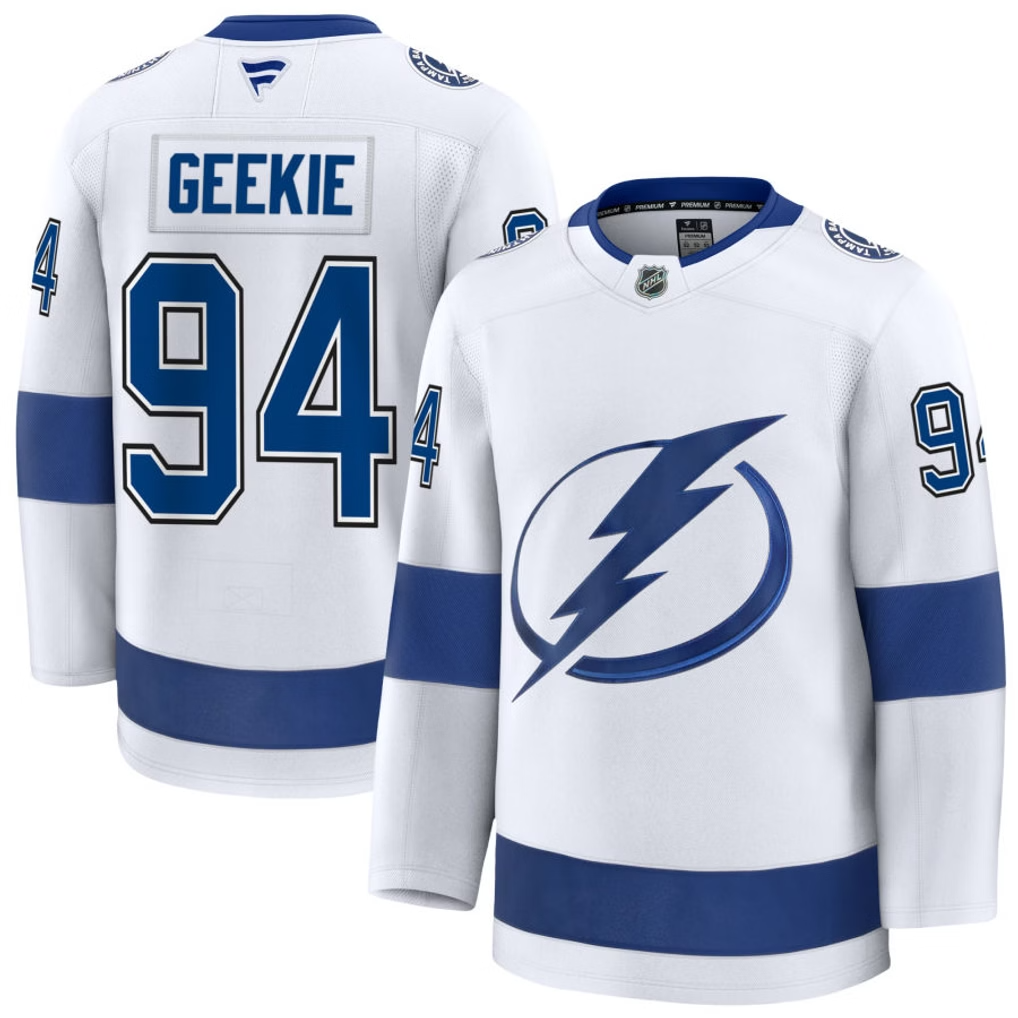 94 Connor Geekie Tampa Bay Lightning Fanatics Premium Away White Jersey